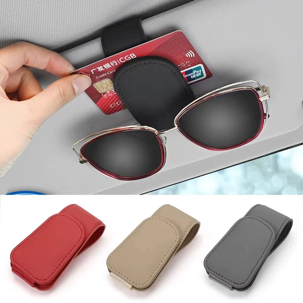 Universal Car Auto Sun Visor Eyeglass Hanger Clip Leather Glasses Holder Magnetic Multi-Function Automobile Accessories Storage